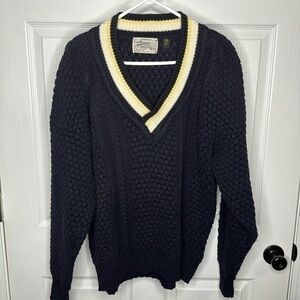 Donegal II Cotton Hand Loomed in Ireland Fisherman V Neck Varsity Sweater XL